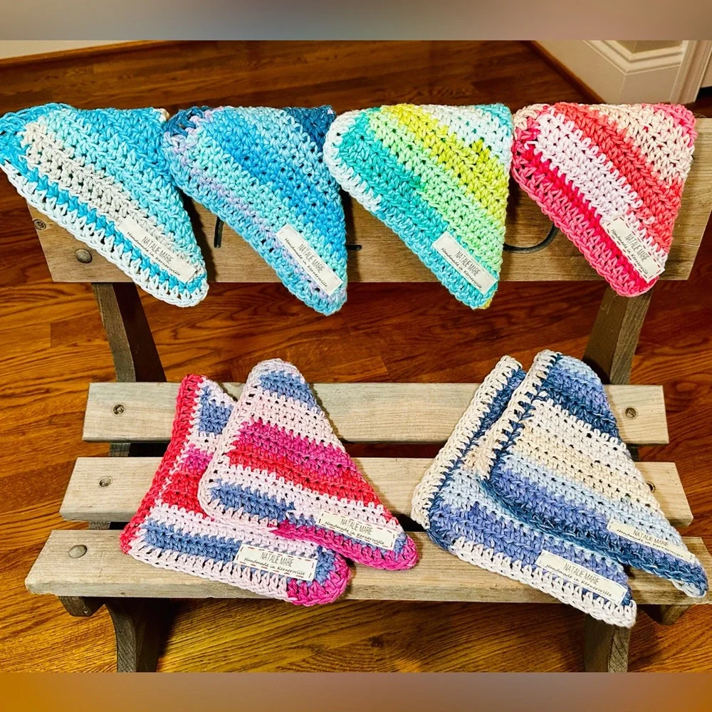NWT Handmade Cotton Dish Wash Cloth Striped Multi Color - Set of 2